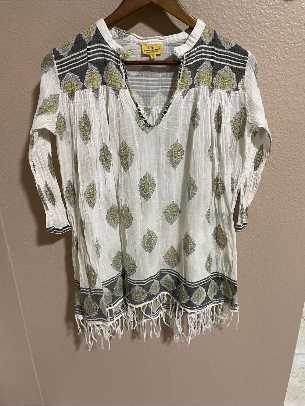 Roberta Roller Rabbit White Tunic with Olive and Charcoal Motif